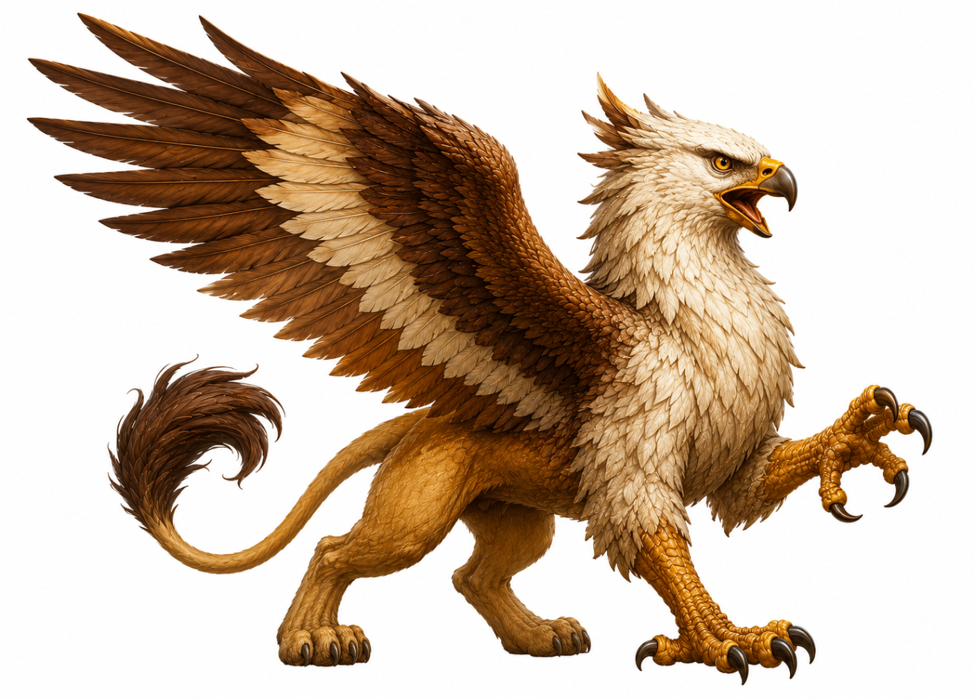 Majestic golden griffin with eagle head, lion body, and outstretched wings