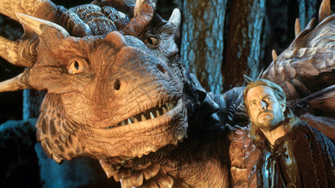 Draco the dragon from Dragonheart beside a knight