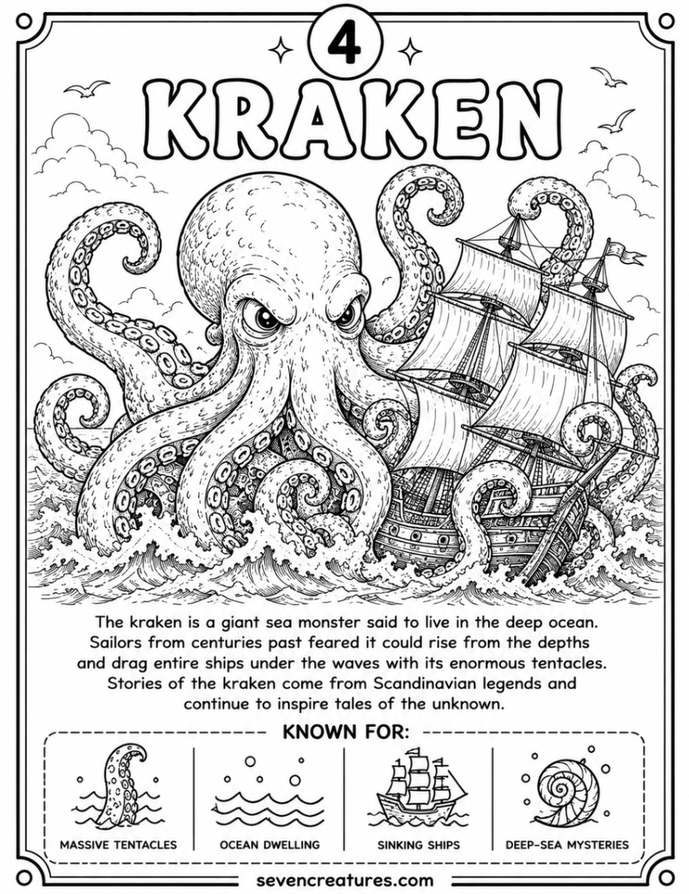 Printable Kraken coloring page