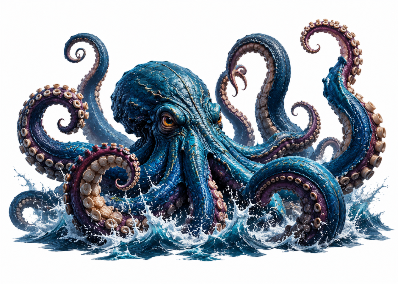 Giant Kraken rising from stormy seas with massive tentacles